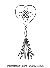 Sign of endless auspicious knot as line drawing on the white background. Hanging Trinkets. Vector