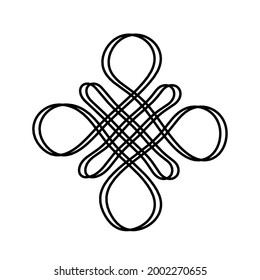 Sign of endless auspicious knot as line drawing on the white background. Vector