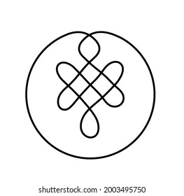 Sign of endless auspicious knot as line drawing on the white background. Vector