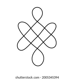 Sign of endless auspicious knot as line drawing on the white background. Vector