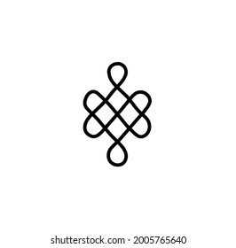 Sign of endless auspicious knot as line drawing on the white background. Vector