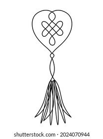 Sign of endless auspicious knot as line drawing on the white background. Hanging Trinkets. Vector