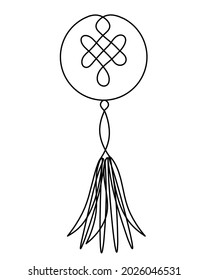 Sign of endless auspicious knot as line drawing on the white background. Hanging Trinkets. Vector