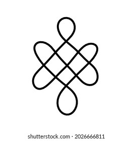 Sign of endless auspicious knot as line drawing on the white background. Vector