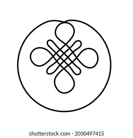 Sign of endless auspicious knot as line drawing on the white background. Vector