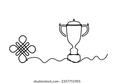 Signo de nudo auspicioso interminable con trofeo como dibujo en el fondo blanco. Vector