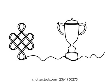 Signo de nudo auspicioso interminable con trofeo como dibujo en el fondo blanco. Vector