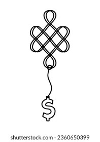 Signo de interminable signo de interrogación favorable con el dólar como dibujo de línea sobre el fondo blanco. Vector