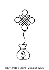 Sign of endless auspicious question mark with dollar as line drawing on the white background. Vector