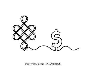 Sign of endless auspicious question mark with dollar as line drawing on the white background. Vector