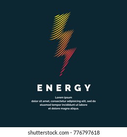 The sign of the energy. The colored zipper of the dynamic lines on a dark background. Bright vector illustration