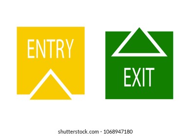 Sign of entry and exit from the premises. Pointer to the door of public buildings. Vector illustration.