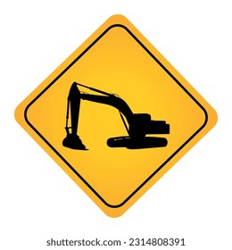 sign with excavator isolated on white. vector illustration