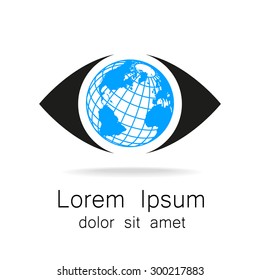 Sign of eye with globe inside. Template logo for the company, association, foundation, association.
