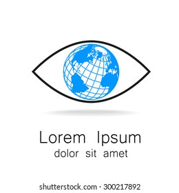 Sign of eye with globe inside. Template logo for the company, association, foundation, association.