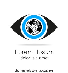 Sign of eye with globe inside. Template logo for the company, association, foundation, association.