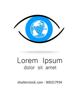 Sign of eye with globe inside. Template logo for the company, association, foundation, association.