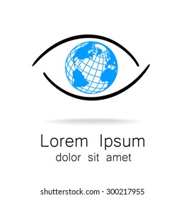 Sign of eye with globe inside. Template logo for the company, association, foundation, association.