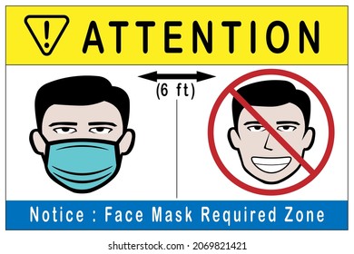 sign of face mask mandatory or required zone and physical, social distancing
