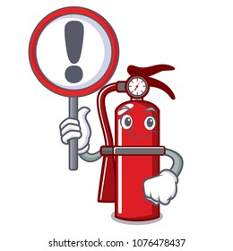 With sign fire extinguisher character cartoon