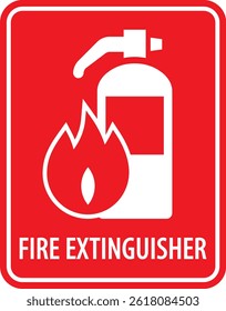 ЕSinal do extintor, etiqueta do extintor de incêndio, símbolo de ação de fogo, conceito de proteção
