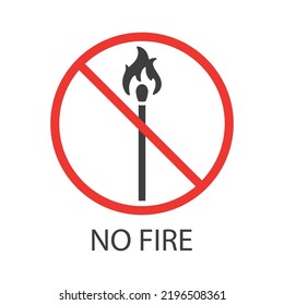 The sign of the fire is prohibited. A burning match crossed out with a red circle with a diagonal line. Vector illustration isolated on a white background for design and web.