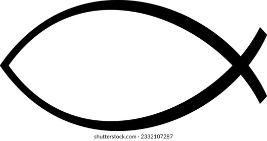 Sign of the fish, a symbol of Christian art, also known as Jesus fish. Symbol consisting of two intersecting arcs. Also called ichthys or ichthus, the Greek word for fish. Black illustration. Vector.