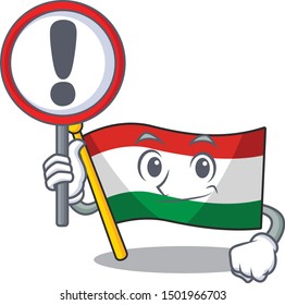 With sign flag hungary mascot shaped on cartoon