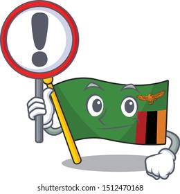With sign flag zambia mascot isolated with character