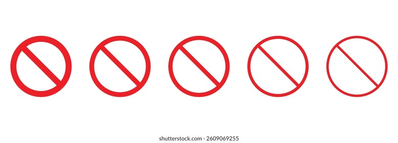 Sign forbidden. Icon symbol ban. Red circle sign stop entry and slash line isolated on white background. Mark prohibited. Round cross logo restrict entrance. Signal cancel enter. Vector illustration .