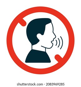 Sign is forbidden to speak, ban human voice. Keep quiet. Sign silence. Vector