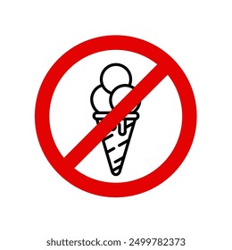 Sign forbidding to eat ice cream, forbidding to bring food- vector illustration