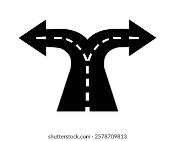 Sign fork in the road. Road fork point. The road splits. Turn left or right.