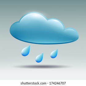 sign in the form of clouds and rain drops on a blue background