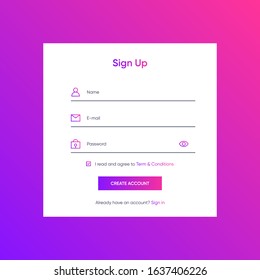 sign up form page gradient color vector 