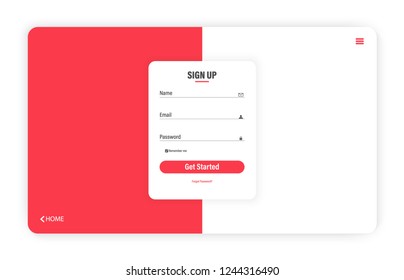 sign up form page. Mockup for web-site interface. Creative  login form design template