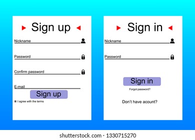 Sign in and sign up form page. Website ui vector elements.