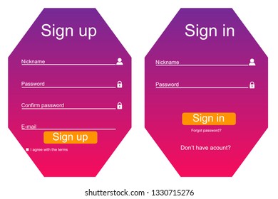 Sign in and sign up form page. Website ui vector elements.