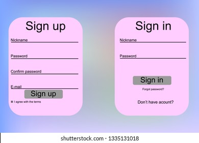 Sign in and sign up form page. Website ui vector elements.