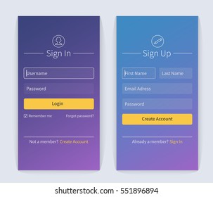 Sign in and sign up form page. Website ui vector elements.