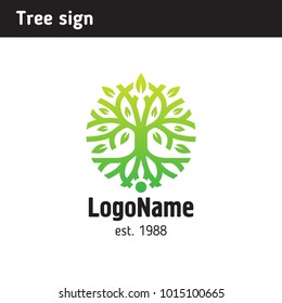 Sign in the form of a tree with roots and foliage