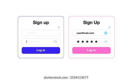 Forma de Registrarse. Interfaz de usuario con campos para introducir datos personales y Contraseña, interfaz de aplicación de Web moderno. Diseño del Vector