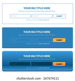 Sign in forms in 3 different styles isolated on white background. Ideal to show a concept on a website design with title and description.