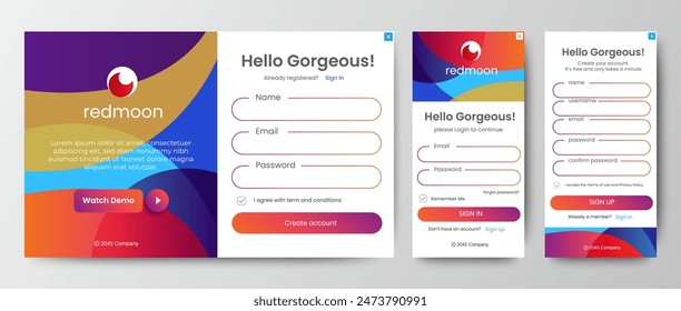 Sign Up and Sign In forms page template.  User-friendly design materials. vector	