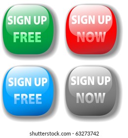 Sign up for free website icon red green gray four button set