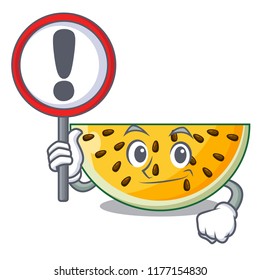 With sign fresh yellow watermelon on character cartoon