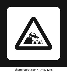 Sign in front of cliff icon in simple style isolated on white background. Rules of the road symbol