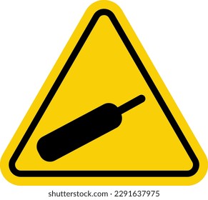 Sign gas under pressure. Compressed gas warning sign. Yellow triangle sign with a bottle icon inside. Danger of explosion and damage to the body. Dangerous substances. Dangerous area.