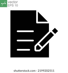 sign in glyph icon. Report like paperwork logo. Assess or paycheck. Legal doc signing, Exam, Test symbol pictogram can be used for app website. Vector illustration. Design on white background. EPS 10