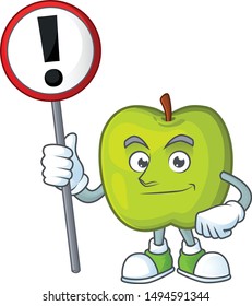 With sign granny smith in a green apple character mascot